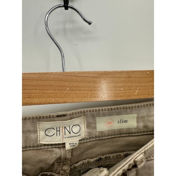Chino by Anthropologie Slim Khaki Brown Cropped Ankle Pants Women 26 Slim - Picture 7 of 9